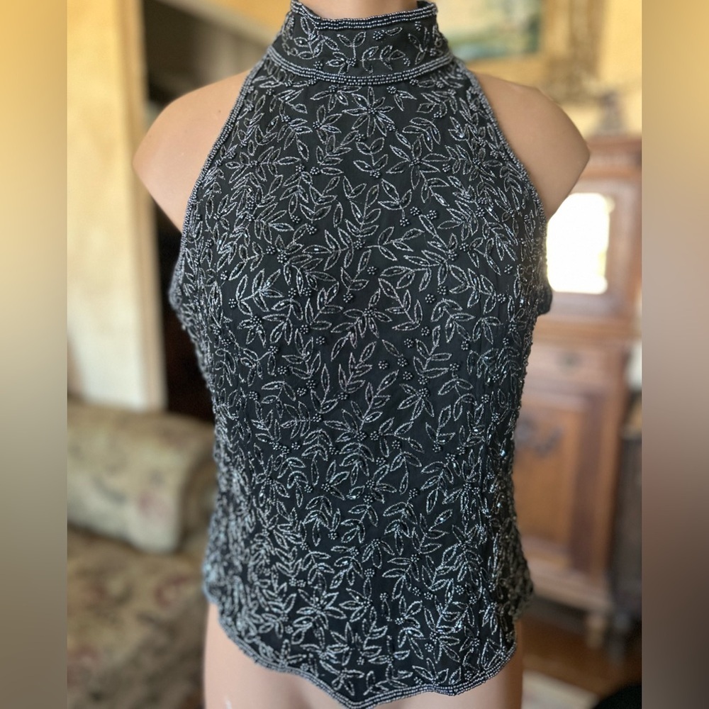 Papell Boutique Evening beaded sleeveless shirt